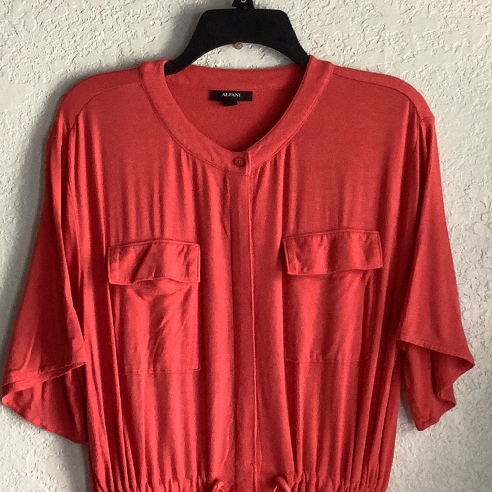 Alfani Orange Red Buttoned Dress V-Neck Dolman Sleeves - Picture 2 of 7